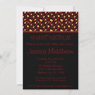 5x7 Red Cheetah Print 16th Birthday Invitation