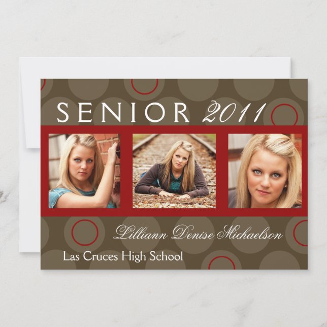 5x7 Red Circle Polka Photo Senior Announcement (Front)