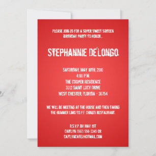 5x7 Red DJ Spin Turntable 16 Birthday Invitation