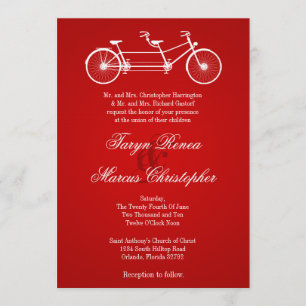 5x7 Red Double Bike Old Linen Wedding Invitation