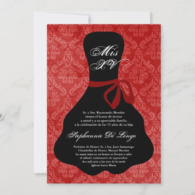 5x7 Red Dress Quinceanera Birthday Invitation (Front)