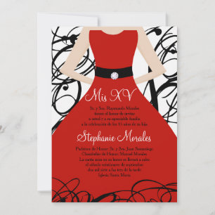 5x7 Red Dress Quinceanera Birthday Invitation