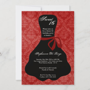 5x7 Red Dress Sweet 16 Birthday Invitation