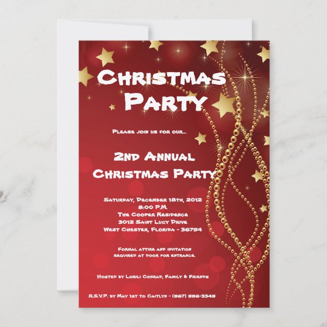 5x7 Red Gold Stars Twinkle Christmas Invitation (Front)