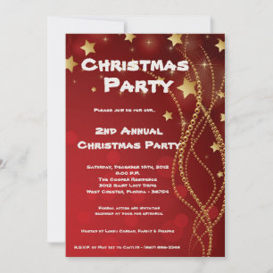 5x7 Red Gold Stars Twinkle Christmas Invitation