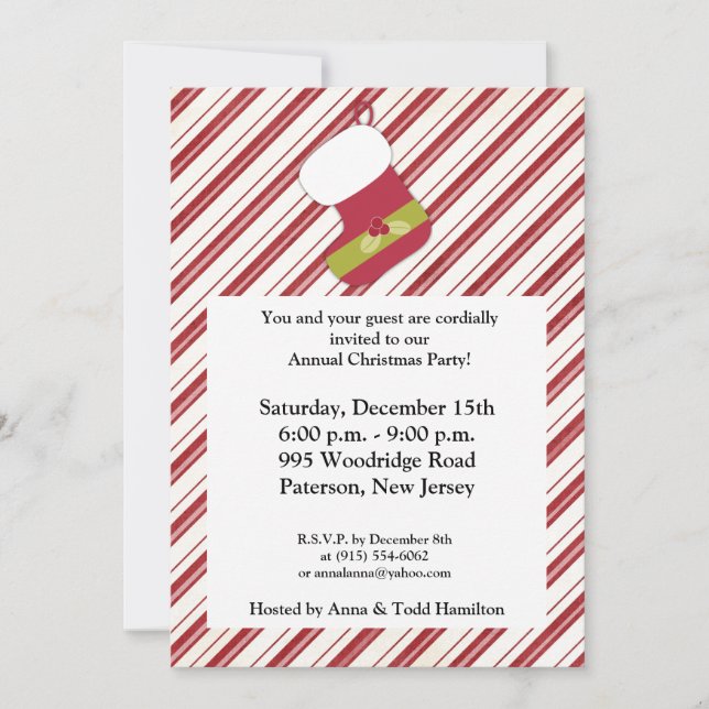 5x7 Red / Green Christmas Stocking Invitation (Front)