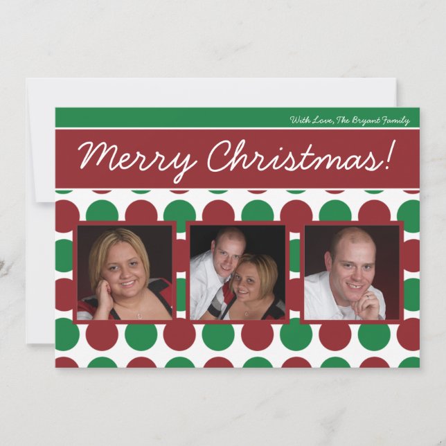 5x7 Red Green Polka Dot Poka PHOTO Christmas Card (Front)