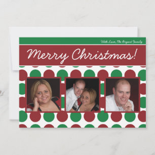 5x7 Red Green Polka Dot Poka PHOTO Christmas Card