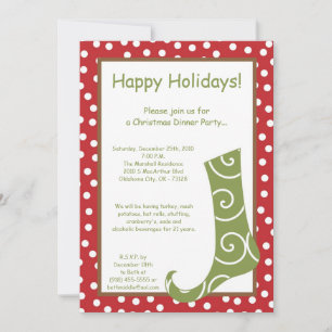 5x7 Red Green Stocking Christmas Party Invitation