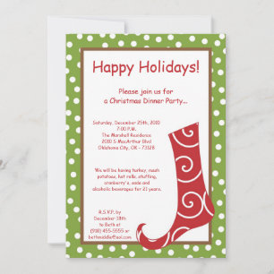 5x7 Red Green Stocking Christmas Party Invitation