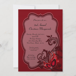 5x7 Red Masquerade Christmas XMAS Invitation