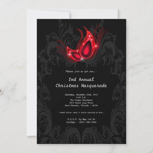 5x7 Red Masquerade Christmas XMAS Invitation (Front)