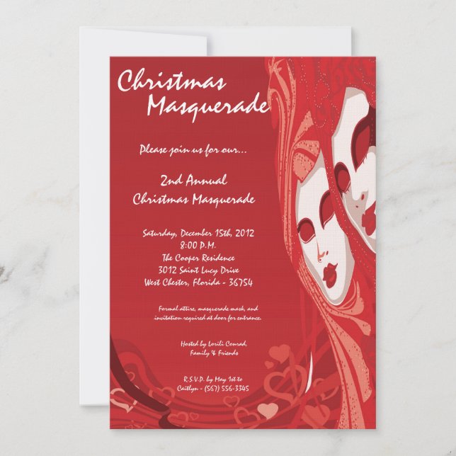 5x7 Red Masquerade Christmas XMAS Invitation (Front)