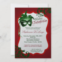 5x7 Red Masquerade Mask Christmas XMAS Invitation
