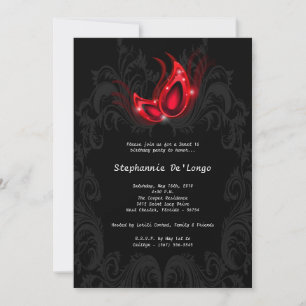5x7 Red Masquerade Sweet 16 Birthday Invitation