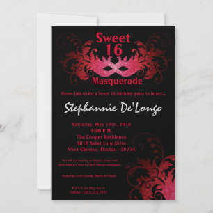 5x7 Red Masquerade Sweet 16 Birthday Invitation