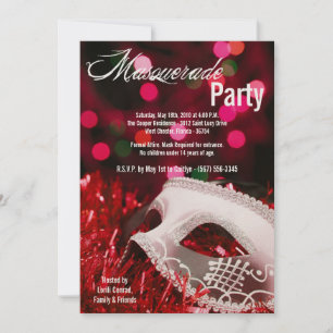 5x7 Red Masquerade Sweet 16 Birthday Invitation