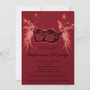 5x7 Red Masquerade Sweet 16 Birthday Invitation