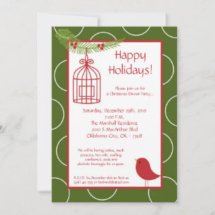 5x7 Red Robin Holly Christmas Party Invitation