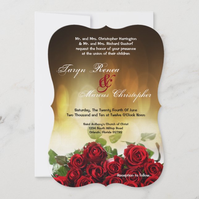 5x7 Red Rose Bouquet Flower Wedding Invitation (Front)