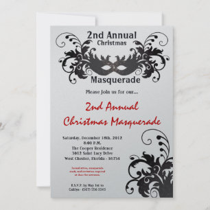 5x7 Red Silver Masquerade Christmas Invitation
