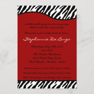 5x7 Red White Zebra Print Baby Shower Invitation