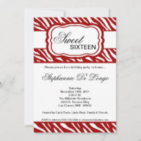 5x7 Red Zebra Print Birthday Party Invitation