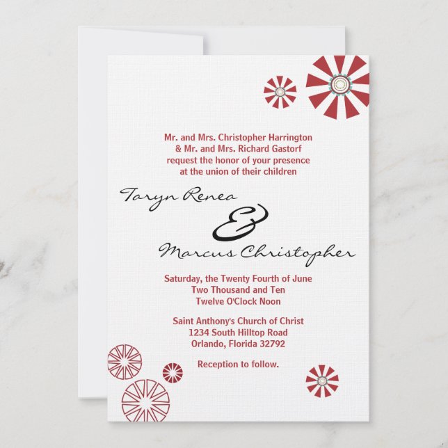 5x7 Retro Disc Flower Linen Wedding Invitation (Front)