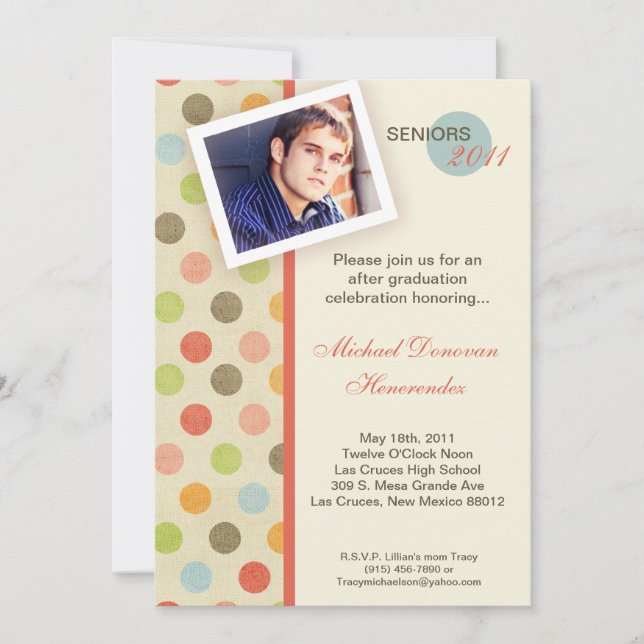 5x7 Retro Polka Dot Photo Graduation Announcement (Front)