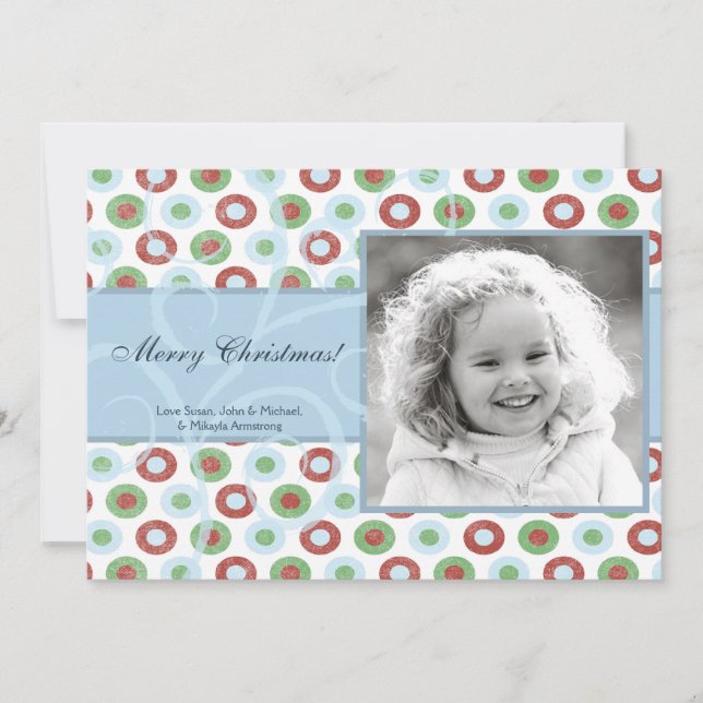 5x7 Retro Swirl Polka dot PHOTO Christmas Card (Front)