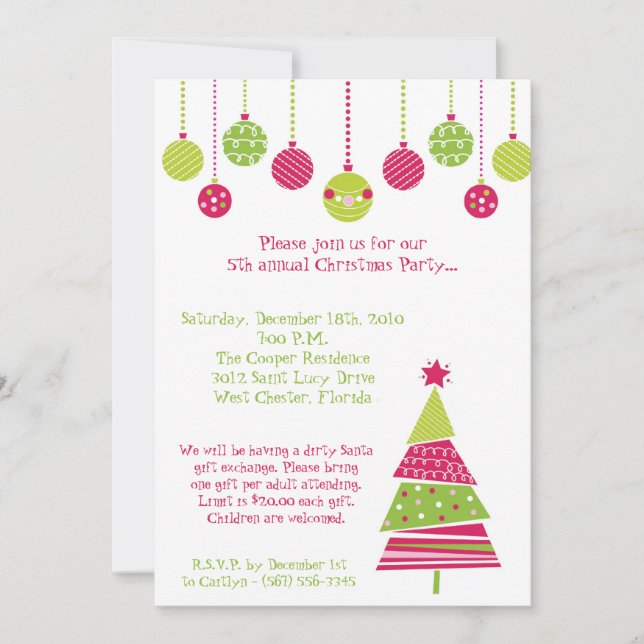 5x7 Retro XMAS Tree Christmas Party Invitation (Front)