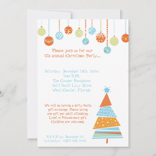 5x7 Retro XMAS Tree Christmas Party Invitation (Front)
