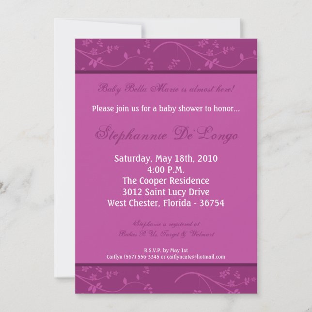 5x7 Royal Purple Flower Baby Shower Invitation (Front)