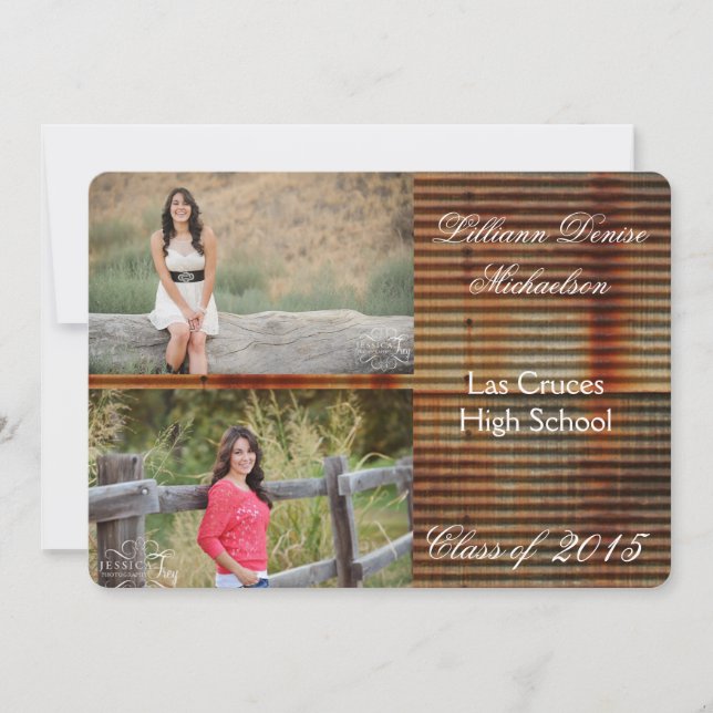 5x7 Rusted Corregated Metal Senior Announcement (Front)