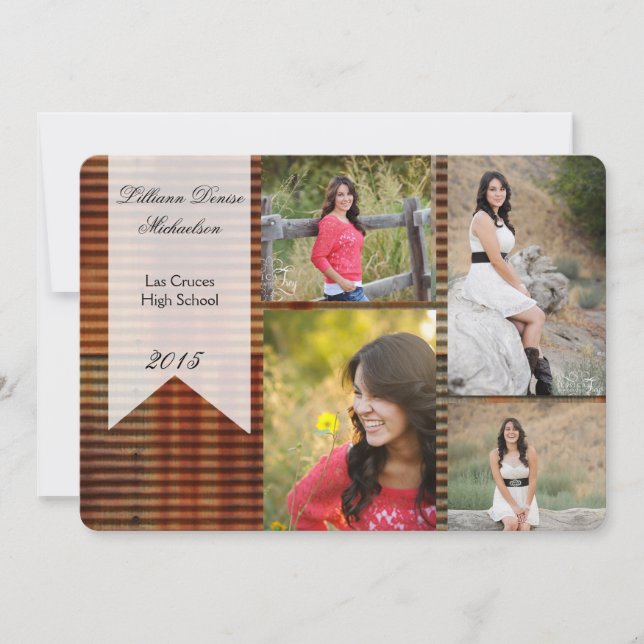 5x7 Rusted Corregated Metal Senior Announcement (Front)