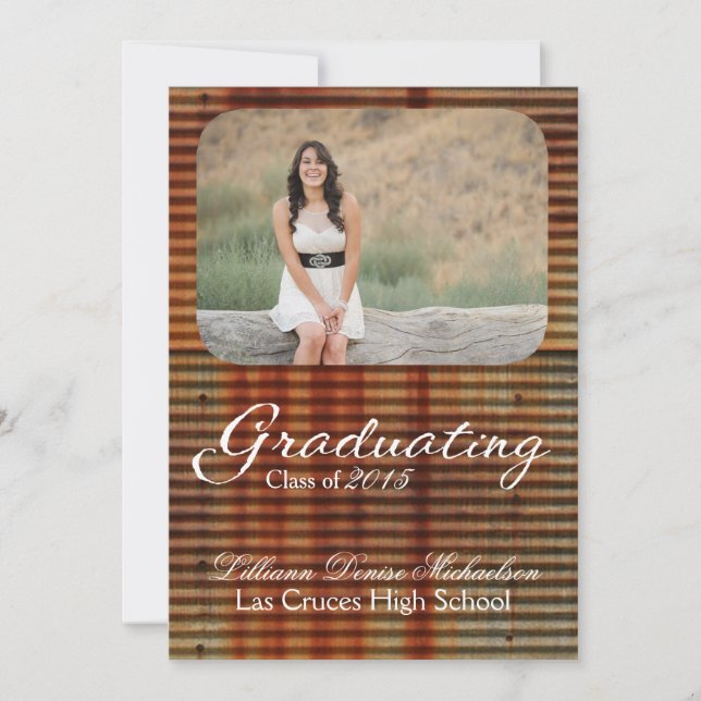 5x7 Rusted Corregated Metal Senior Announcement (Front)