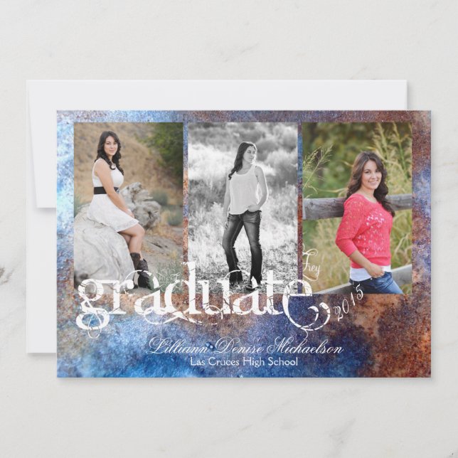 5x7 Rusted Metal Old Steel Car Senior Announcement (Front)