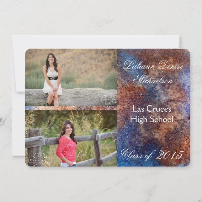 5x7 Rusted Metal Old Steel Gru Senior Announcement (Front)