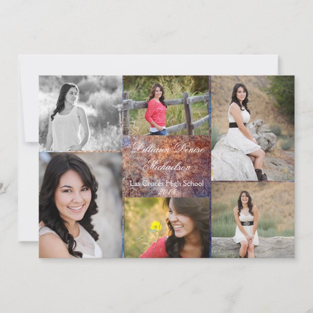 5x7 Rusted Metal Old Steel Gru Senior Announcement (Front)