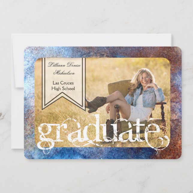 5x7 Rusted Metal Steel Grunge Senior Announcement (Front)