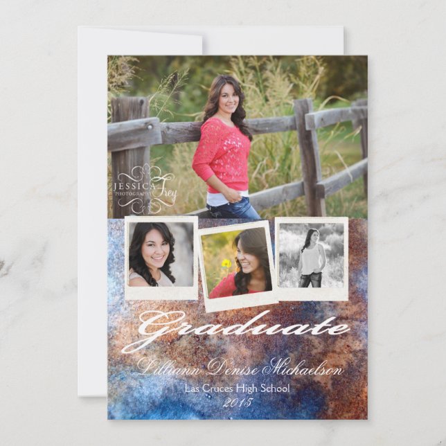 5x7 Rusted Metal Steel Grunge Senior Announcement (Front)