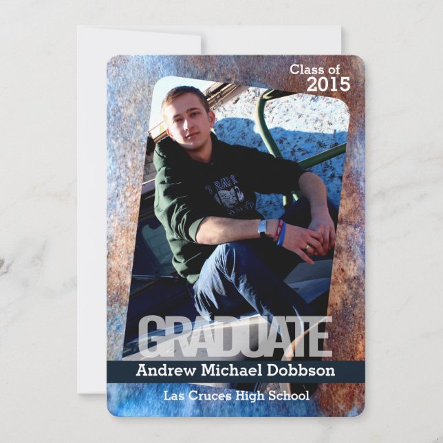 5x7 Rusted Metal Steel Grunge Senior Announcement (Front)