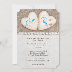 5x7 Rustic Burlap & Lace Wedding Invitation