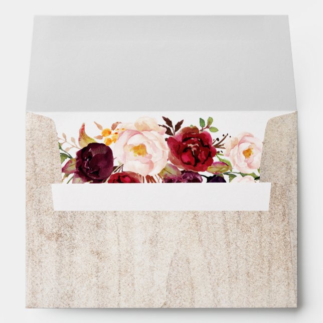 5x7 - Rustic Wood Burgundy Floral & Return Address Envelope (Back (Bottom))