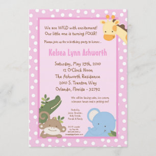 5x7 Safari Jungle Zoo Animal Birthday Invitation
