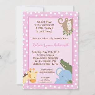 5x7 Safari Jungle ZooAnimal Baby Shower Invitation
