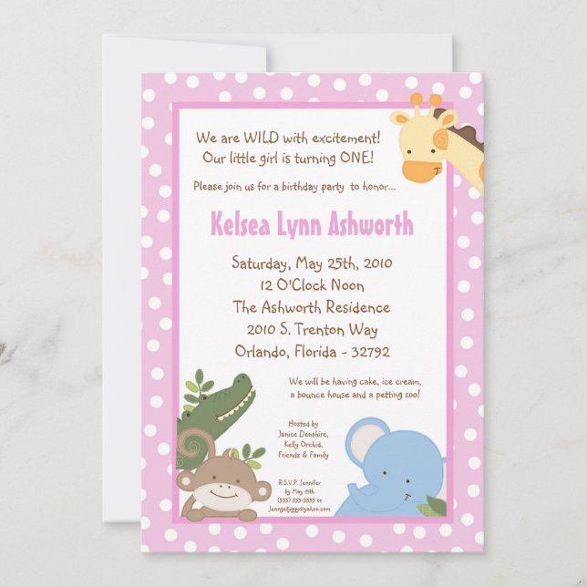 5x7 Safari Jungle ZooAnimal Birthday Invitation (Front)