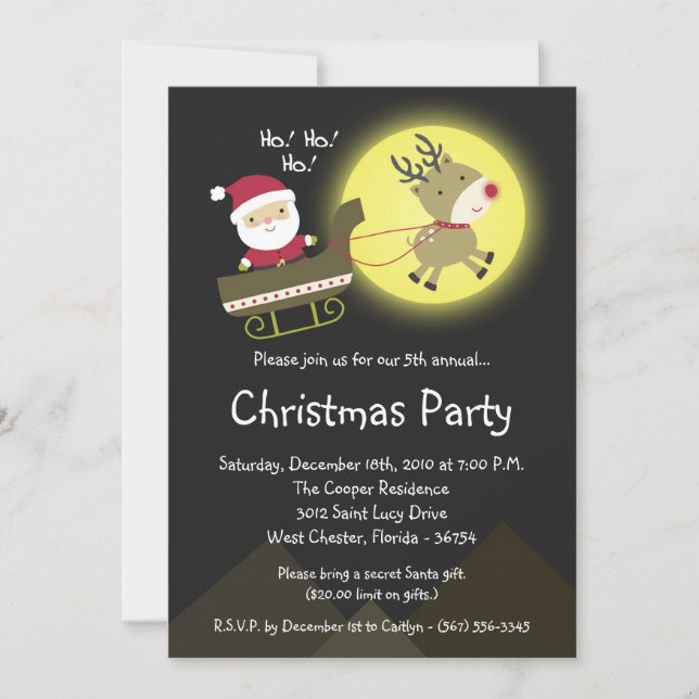 5x7 Santa Rudolf Night Christmas Party Invitation (Front)