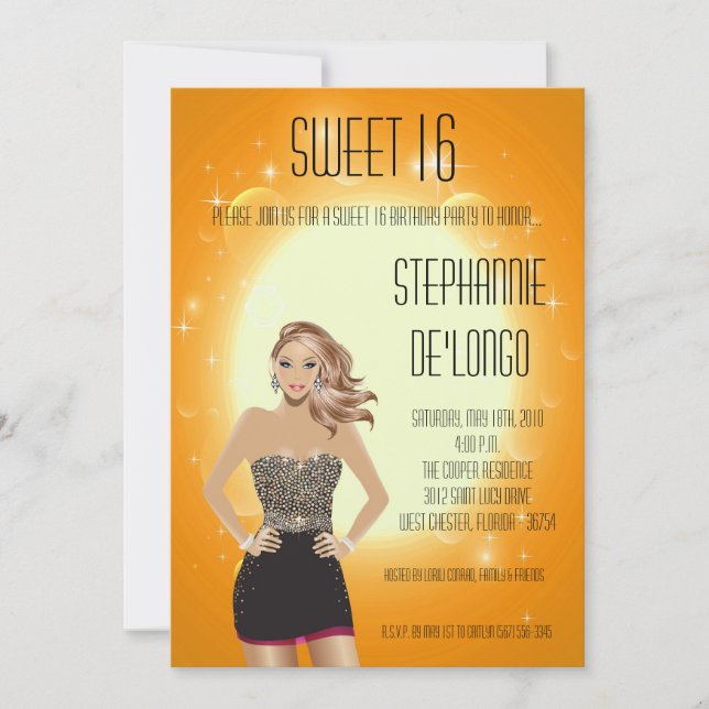 5x7 Sassy Blonde Girl Sweet 16 Birthday Invitation (Front)