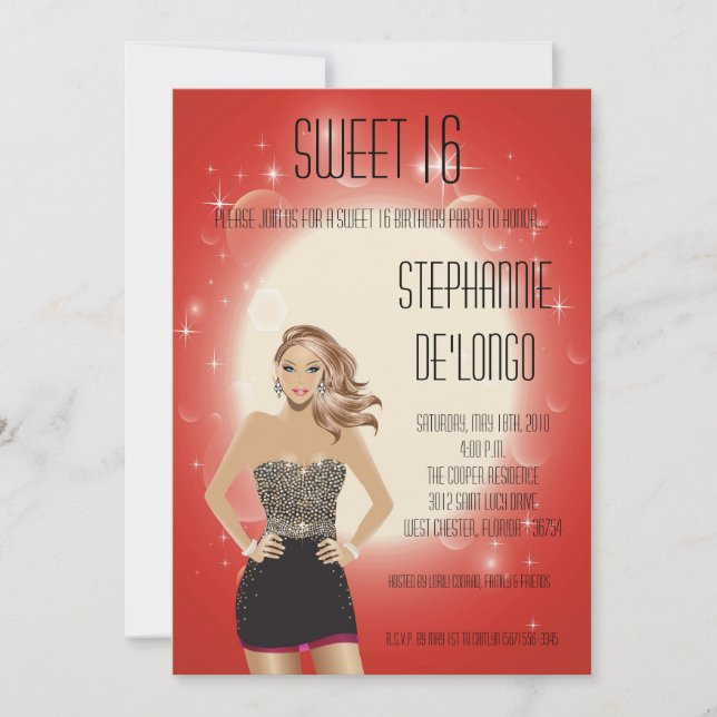 5x7 Sassy Blonde Girl Sweet 16 Birthday Invitation (Front)